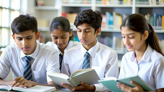 Students studying together in the school library